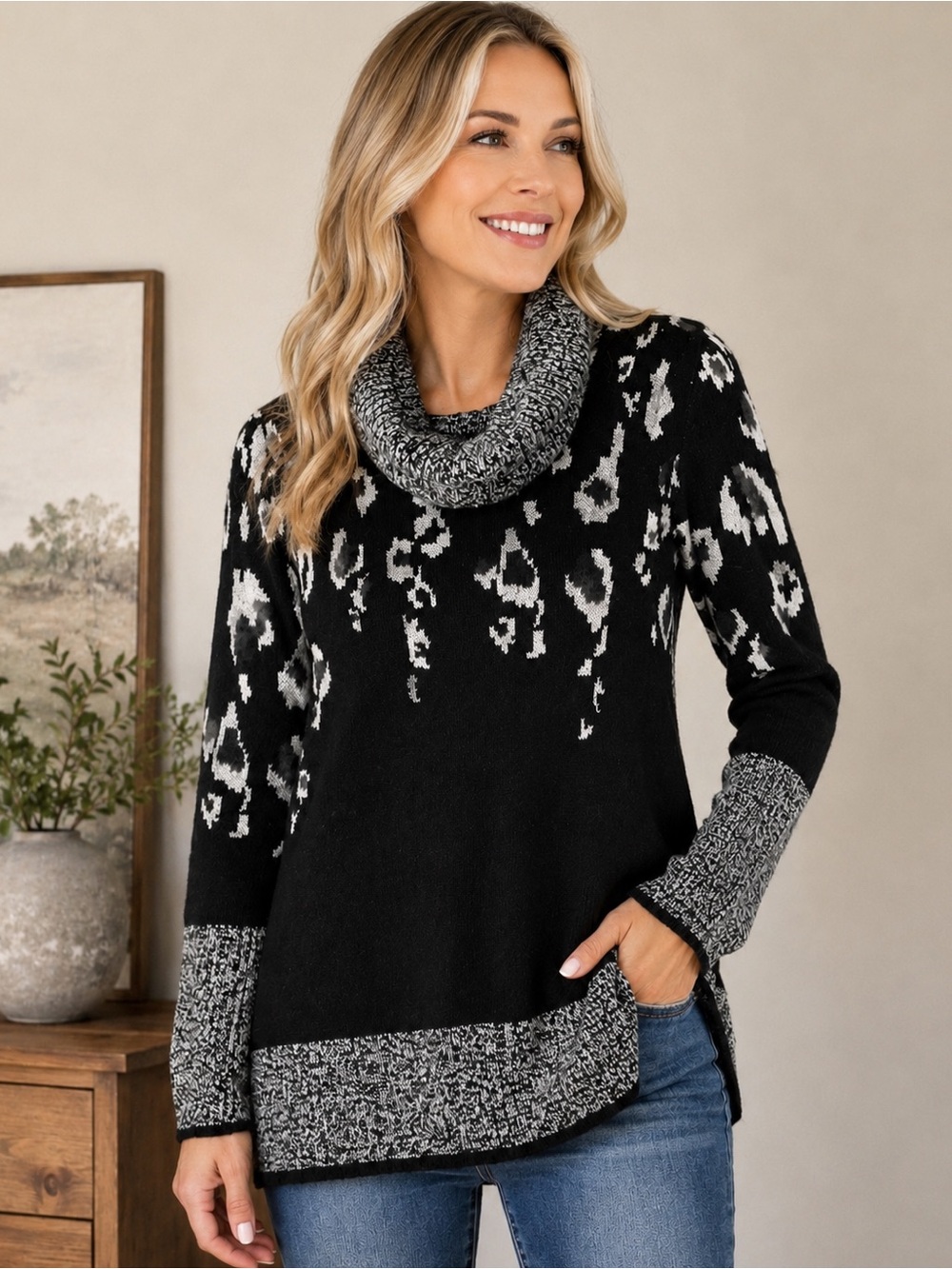 NEVER WORN Apt. 9 Black and White Removable Cowl Neck Sweater